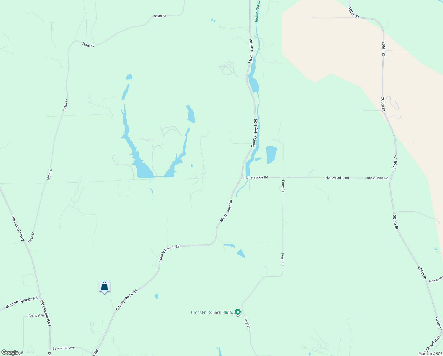 map of restaurants, bars, coffee shops, grocery stores, and more near 19439 Honeysuckle Road in Council Bluffs