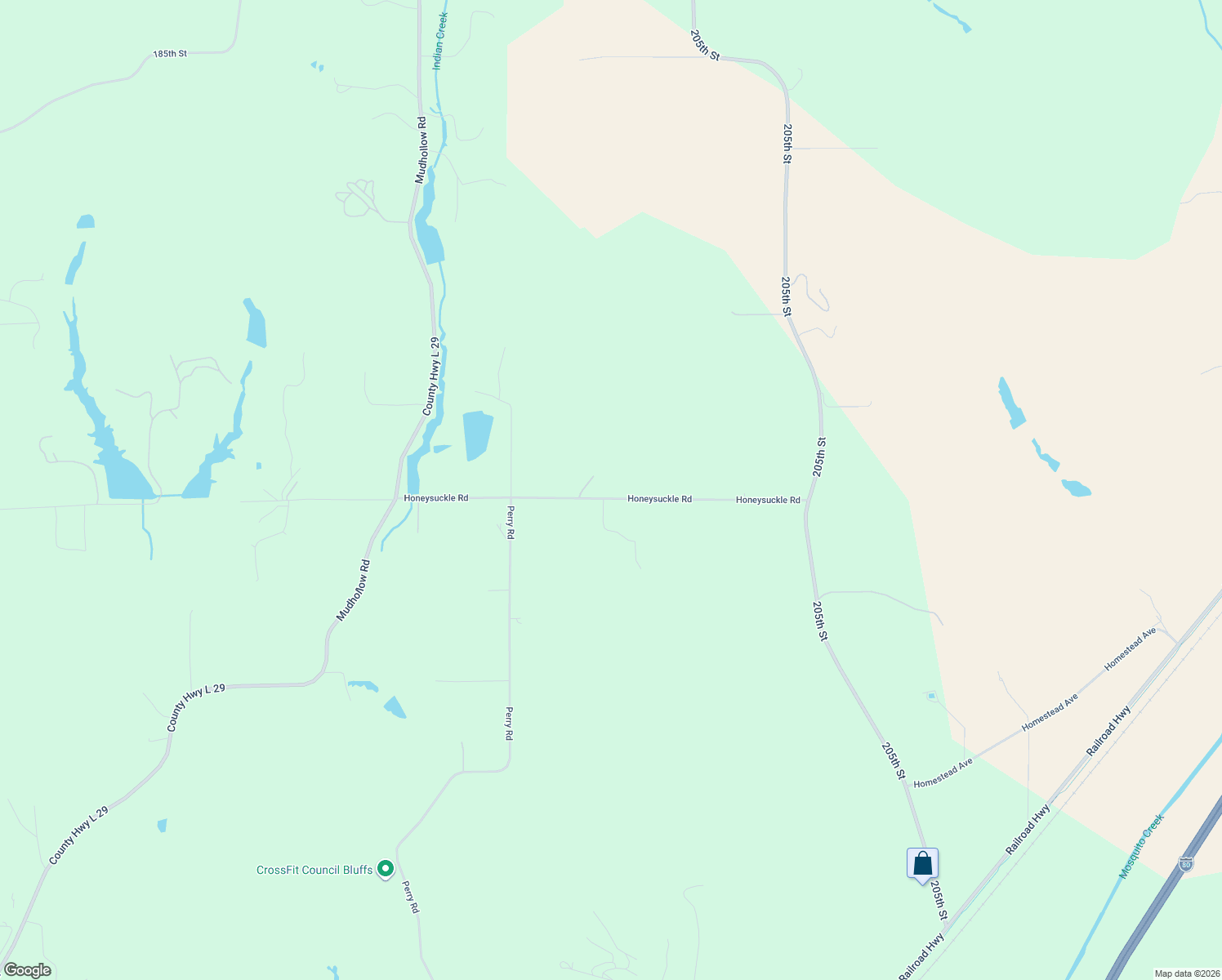 map of restaurants, bars, coffee shops, grocery stores, and more near 20264 Honeysuckle Road in Council Bluffs