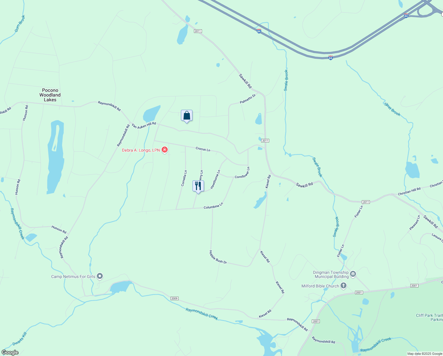map of restaurants, bars, coffee shops, grocery stores, and more near 142 Cornflower Lane in Milford