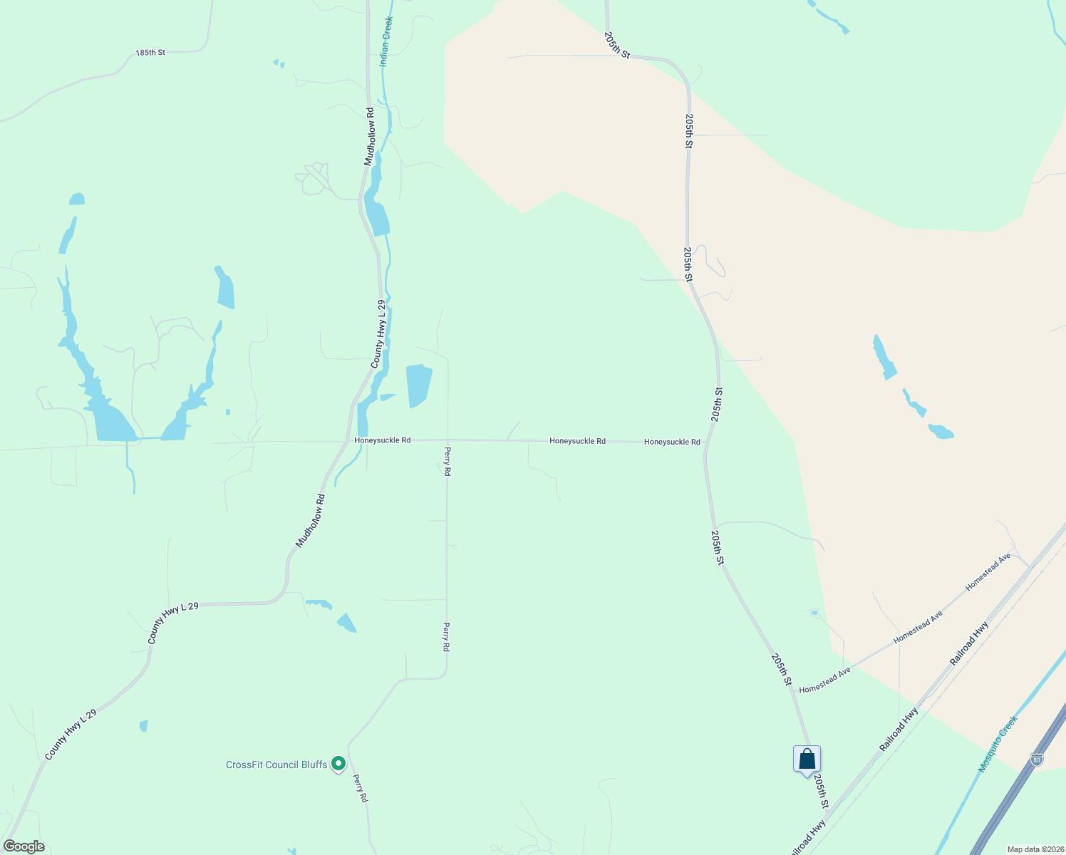 map of restaurants, bars, coffee shops, grocery stores, and more near 20264 Honeysuckle Road in Council Bluffs