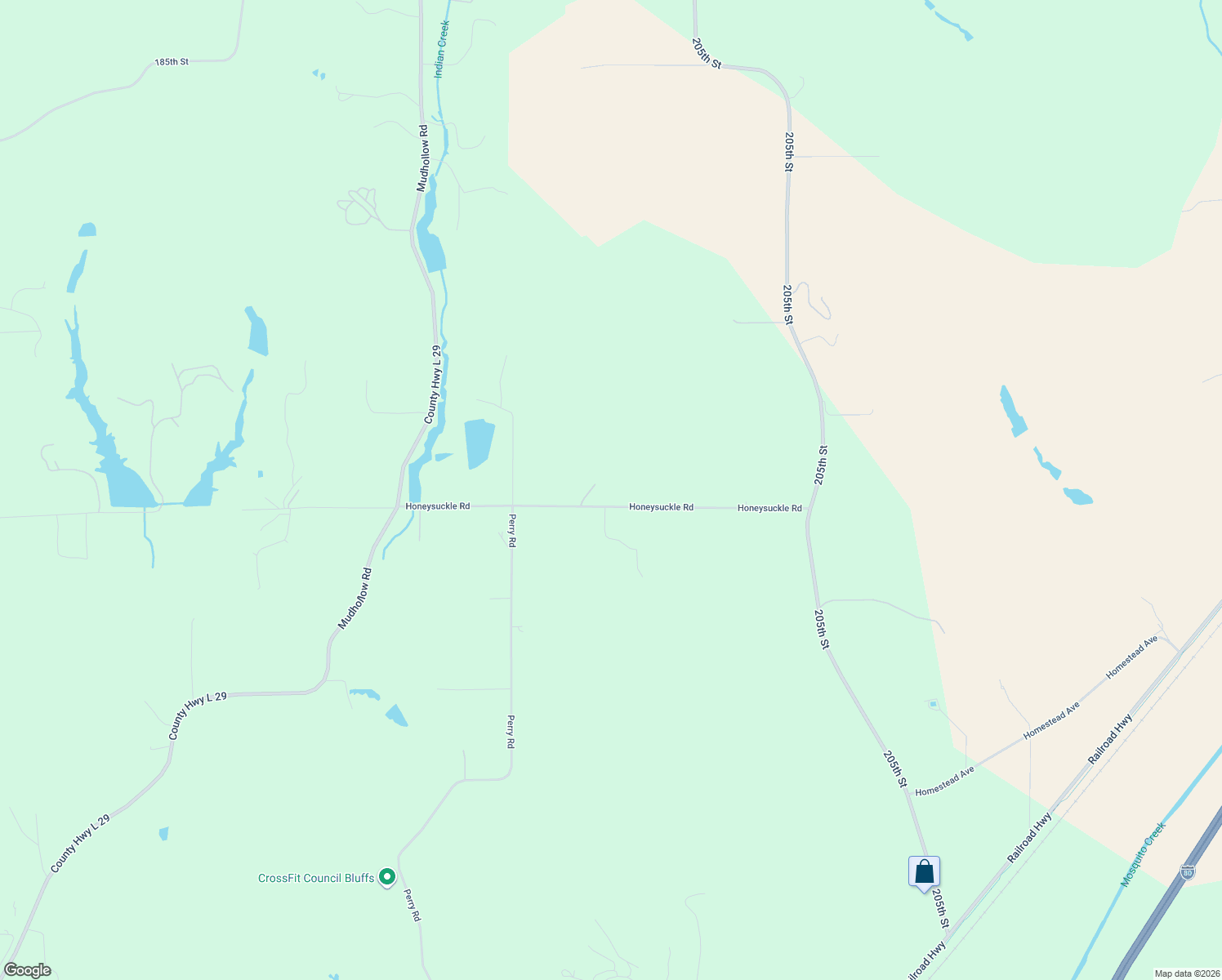 map of restaurants, bars, coffee shops, grocery stores, and more near 20264 Honeysuckle Road in Council Bluffs