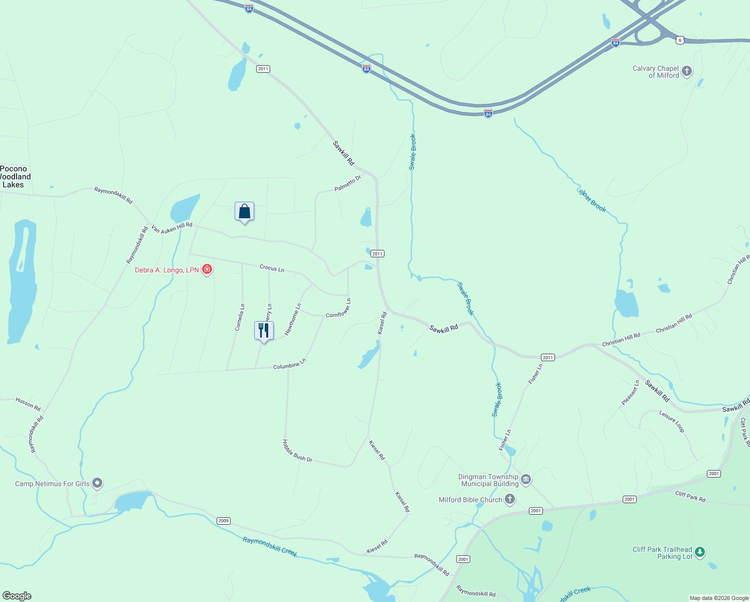 map of restaurants, bars, coffee shops, grocery stores, and more near 312 Sawkill Rd in Milford