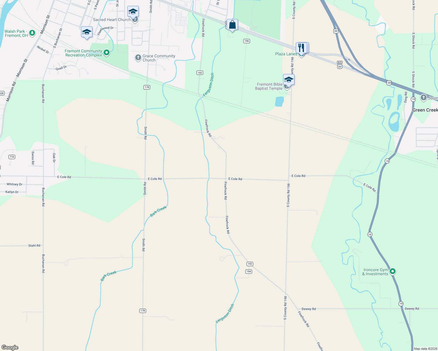 map of restaurants, bars, coffee shops, grocery stores, and more near 2132 East Cole Road in Fremont