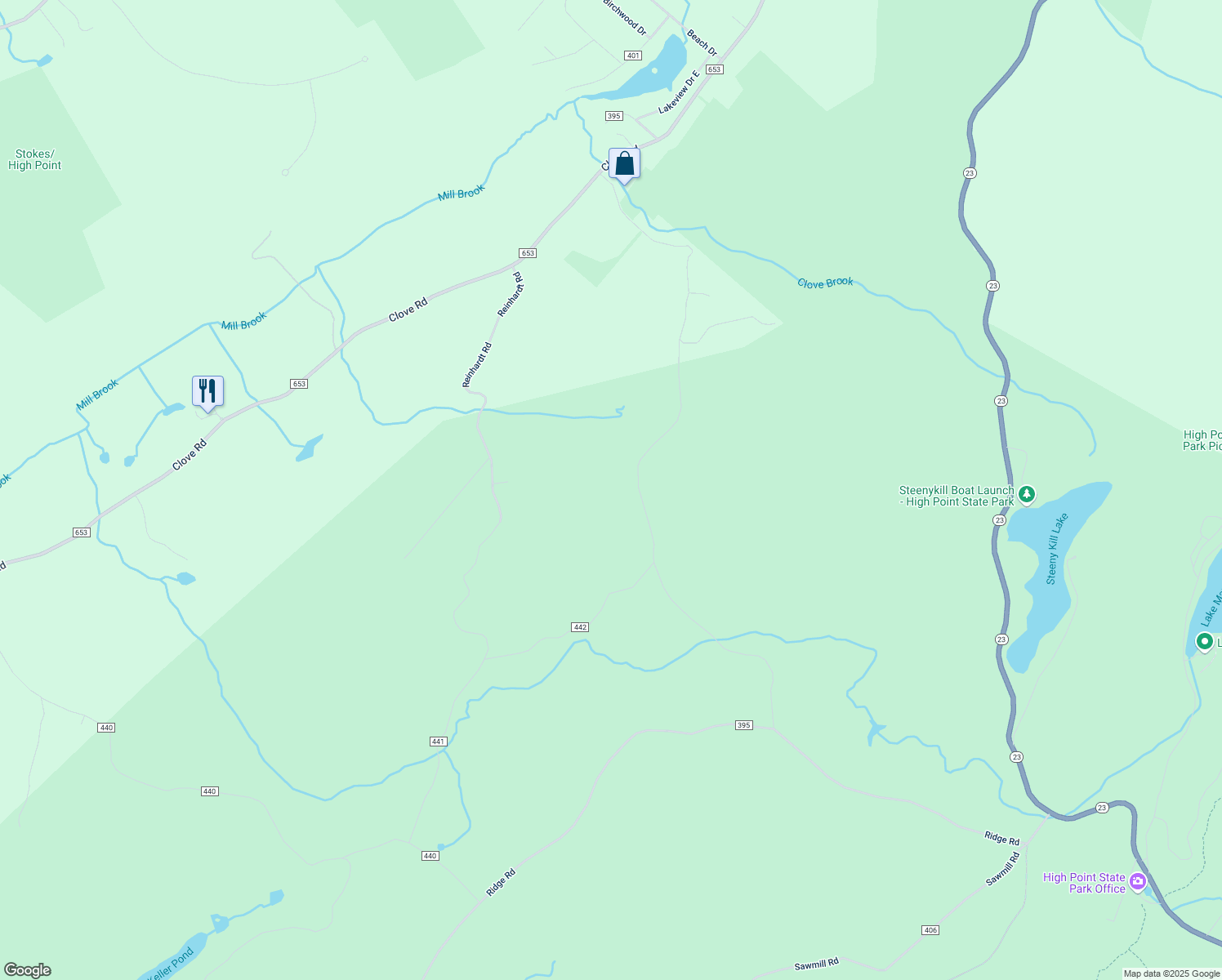 map of restaurants, bars, coffee shops, grocery stores, and more near 48 Steenykill Road in Montague Township