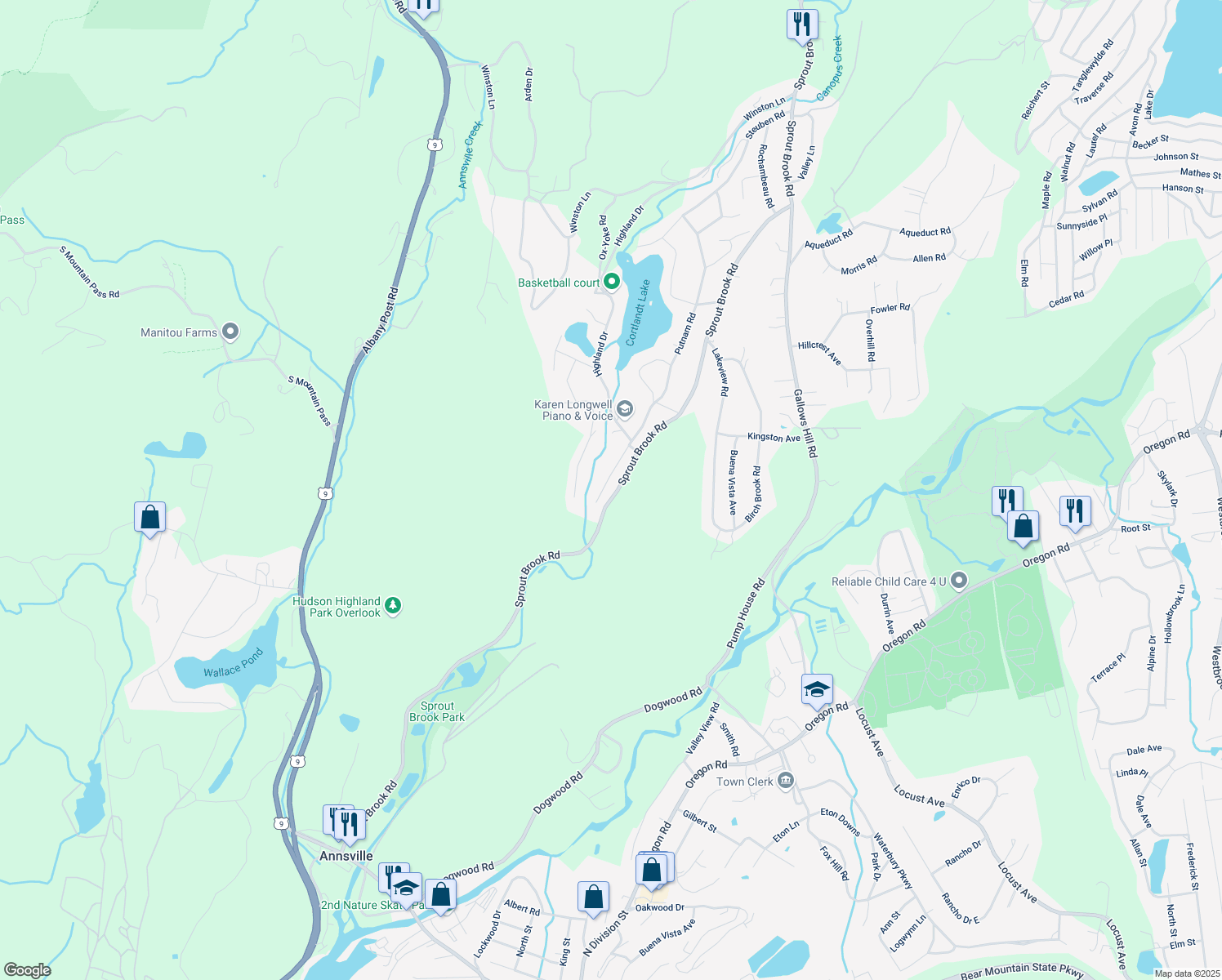 map of restaurants, bars, coffee shops, grocery stores, and more near 10 Putnam Road in Cortlandt