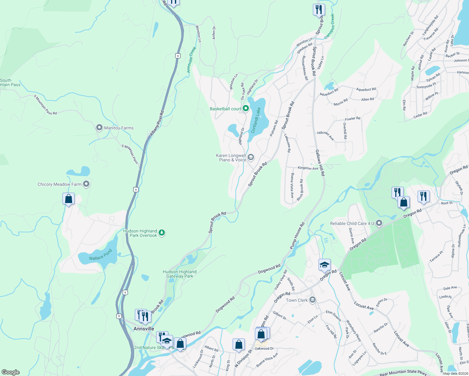map of restaurants, bars, coffee shops, grocery stores, and more near 84 Wharton Drive in Cortlandt