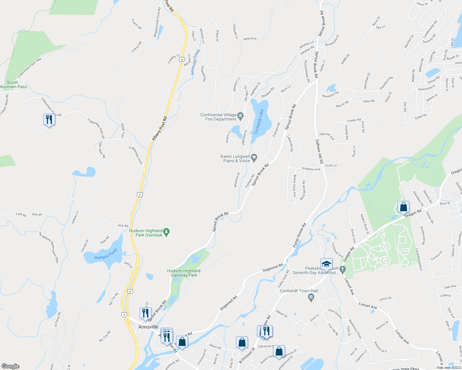 map of restaurants, bars, coffee shops, grocery stores, and more near 81 Wharton Drive in Cortlandt
