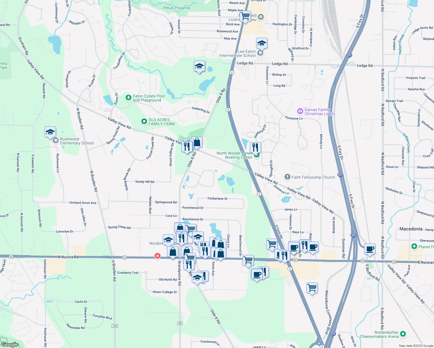 map of restaurants, bars, coffee shops, grocery stores, and more near 193 Butternut Lane in Northfield