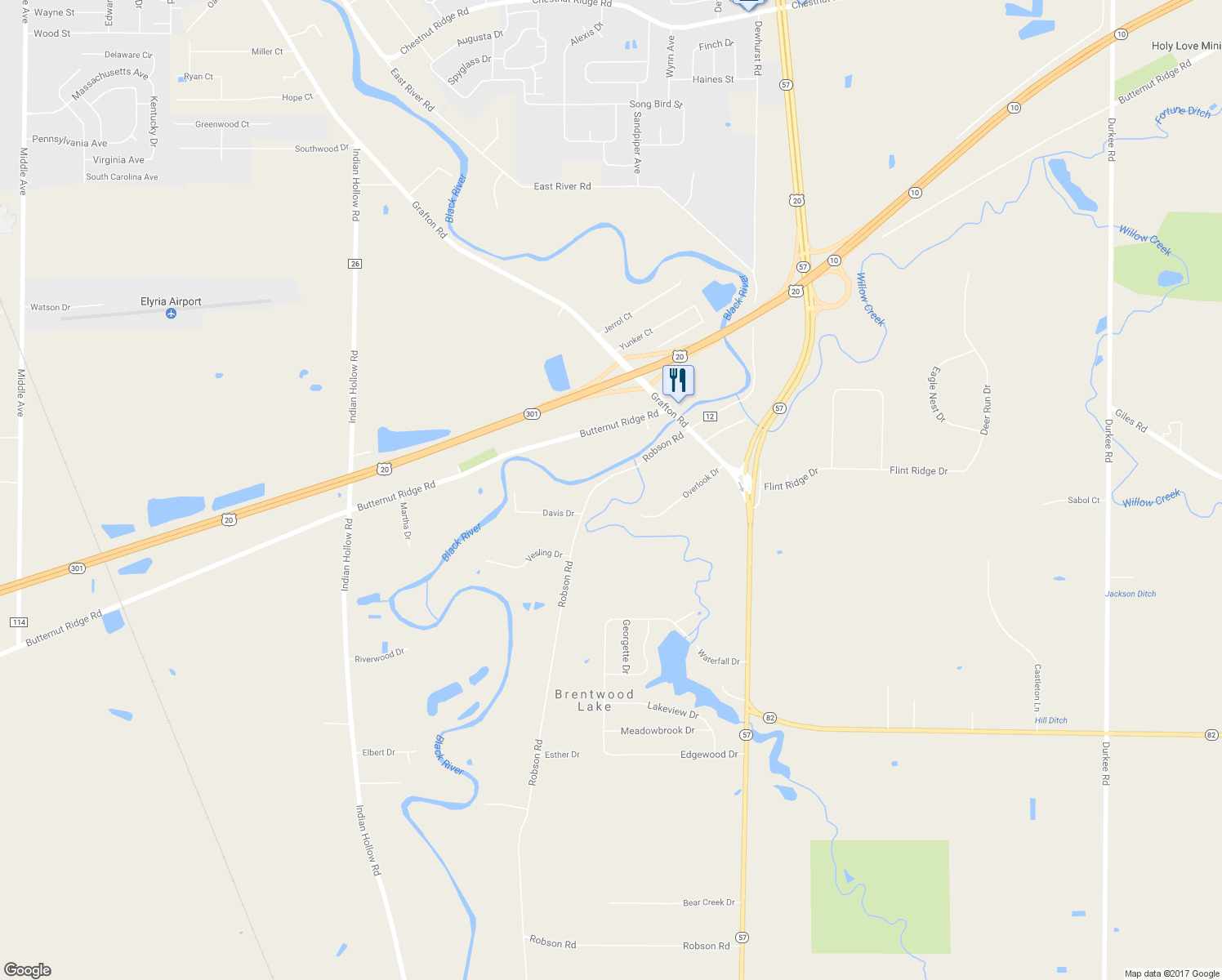 map of restaurants, bars, coffee shops, grocery stores, and more near 11267 Robson Road in Grafton