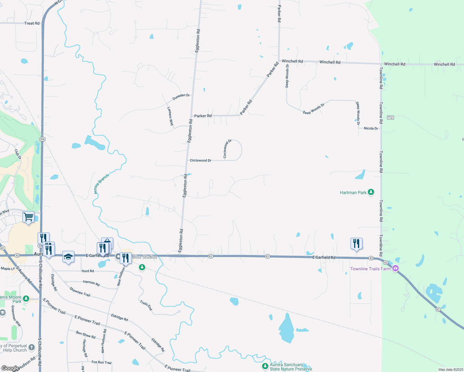 map of restaurants, bars, coffee shops, grocery stores, and more near 725 East Homestead Drive in Aurora