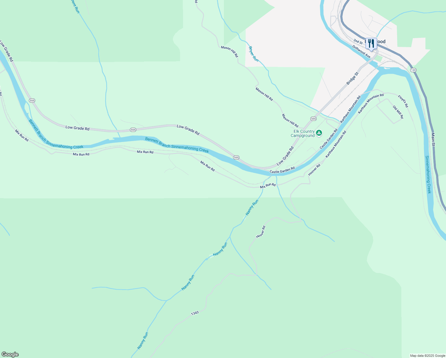map of restaurants, bars, coffee shops, grocery stores, and more near 10608 Mix Run Road in Driftwood