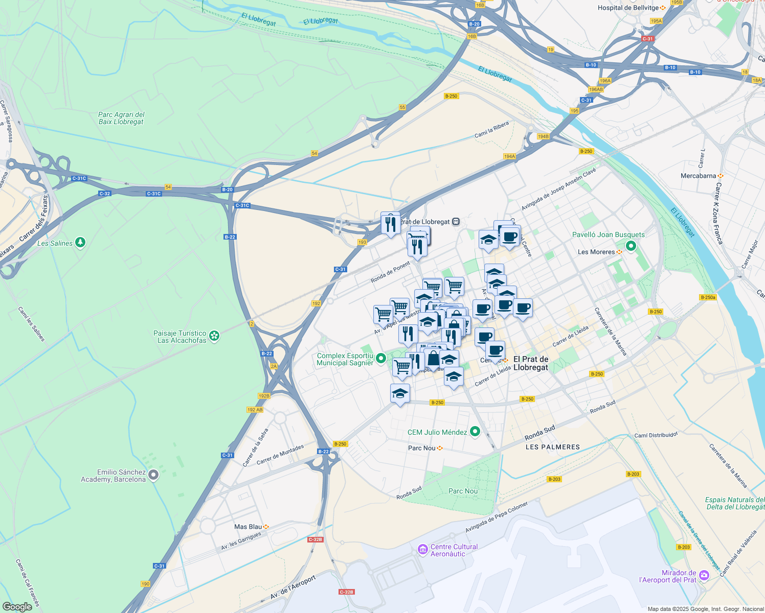 map of restaurants, bars, coffee shops, grocery stores, and more near 12 Carrer de la Selva in Barcelona