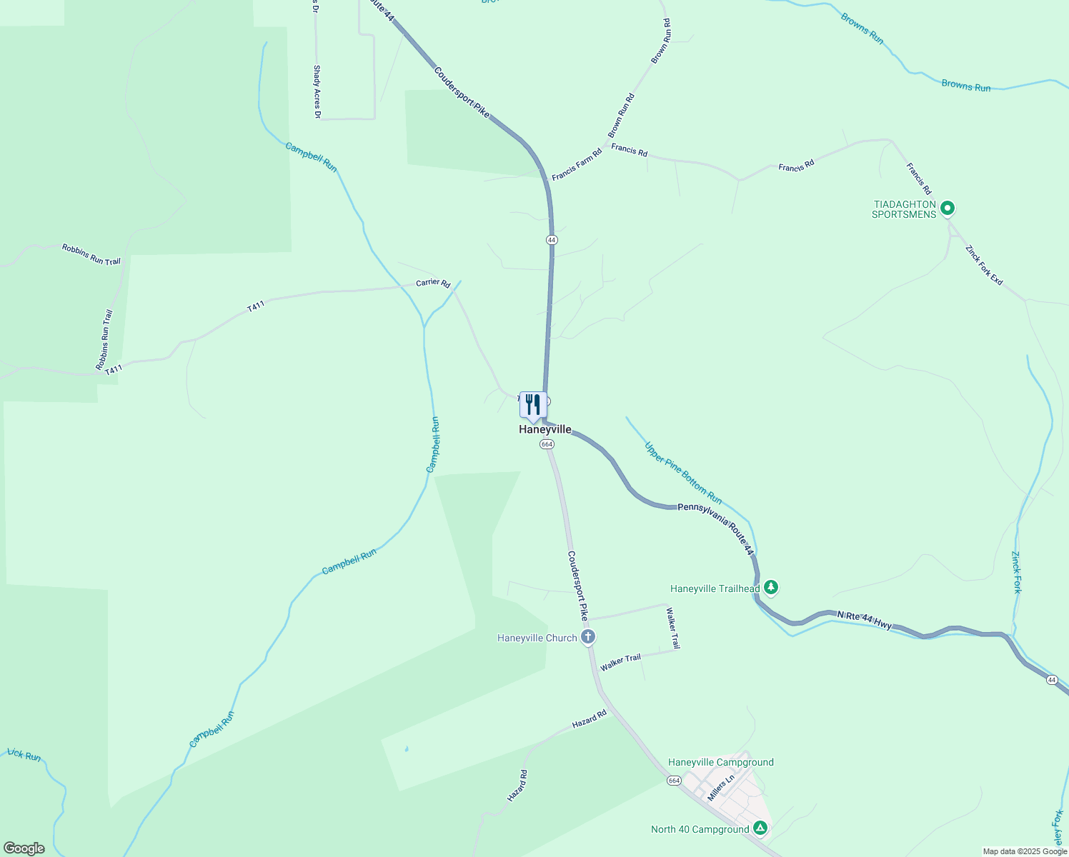 map of restaurants, bars, coffee shops, grocery stores, and more near 17323 Coudersport Pike in Lock Haven