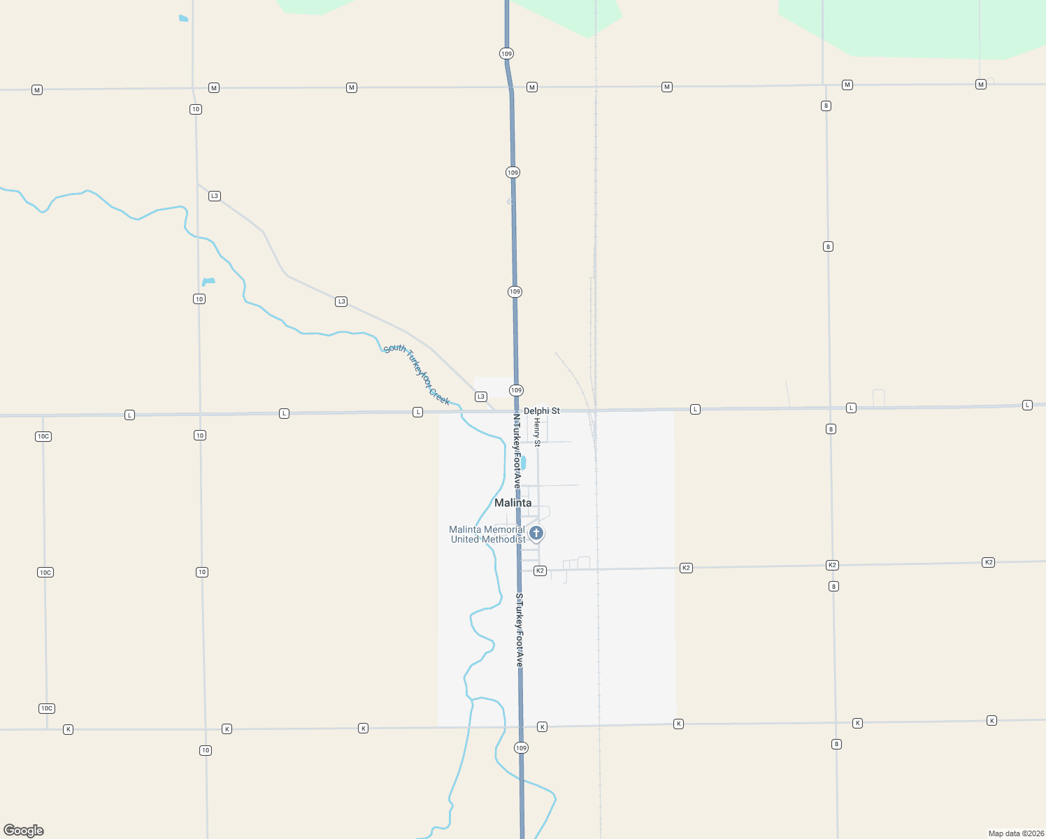 map of restaurants, bars, coffee shops, grocery stores, and more near 310 N Turkeyfoot St in Malinta