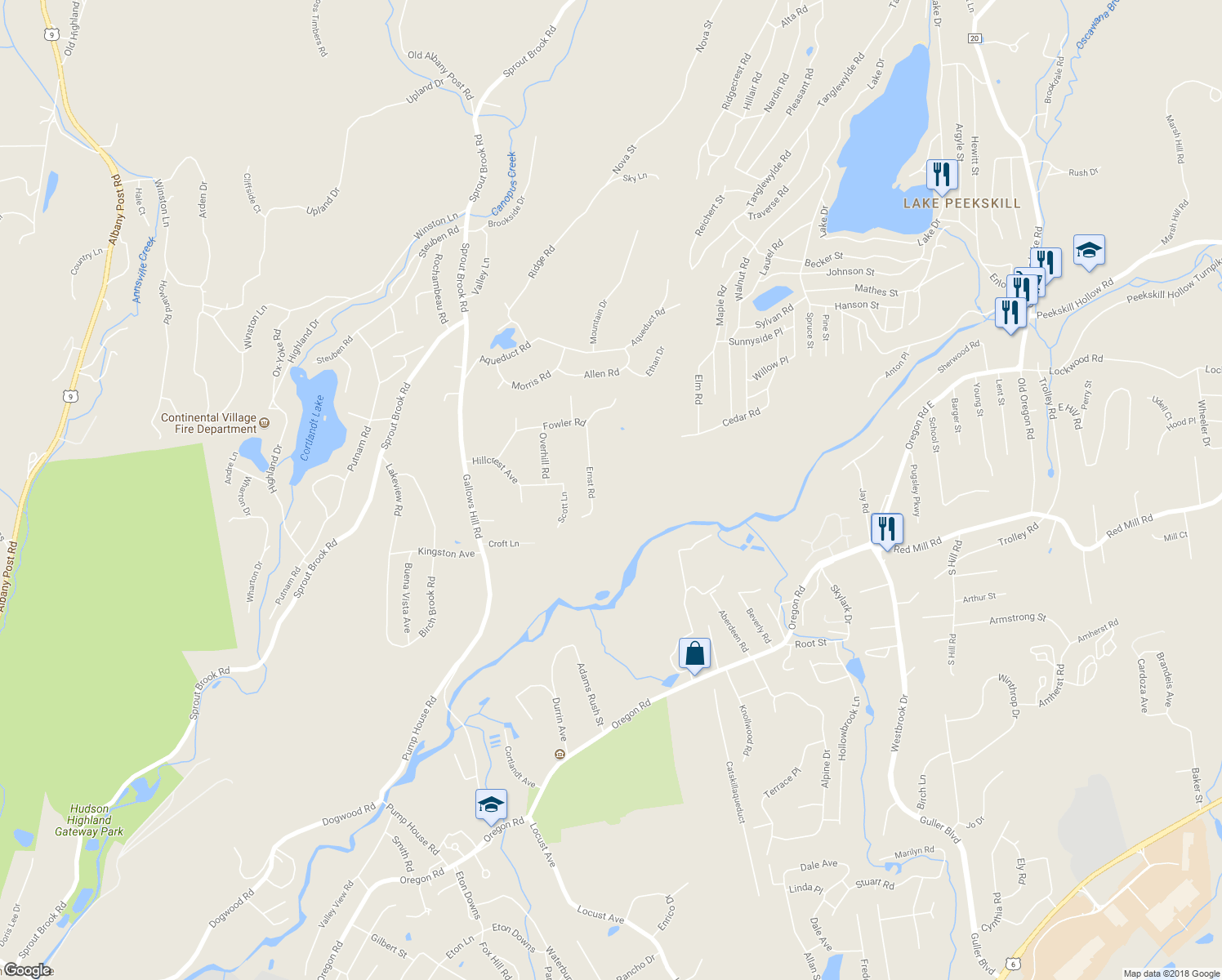map of restaurants, bars, coffee shops, grocery stores, and more near 23 Ernst Road in Cortlandt