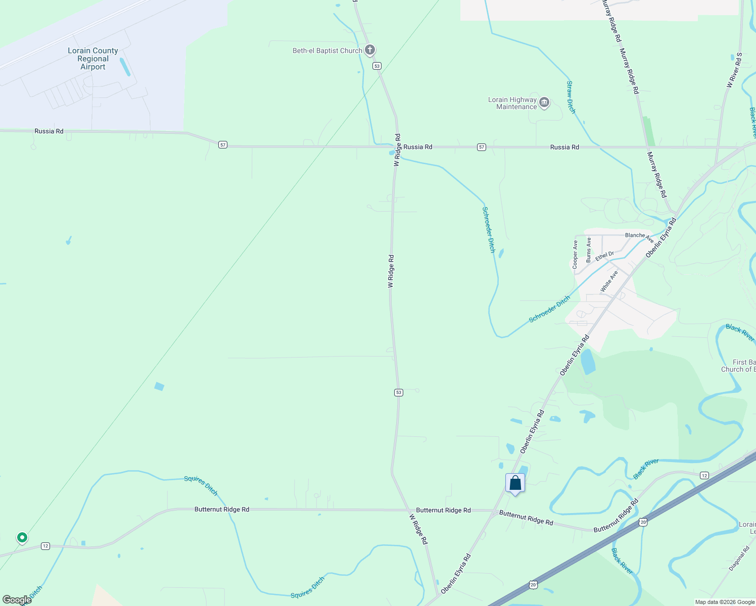 map of restaurants, bars, coffee shops, grocery stores, and more near 11124 W Ridge Rd in Elyria