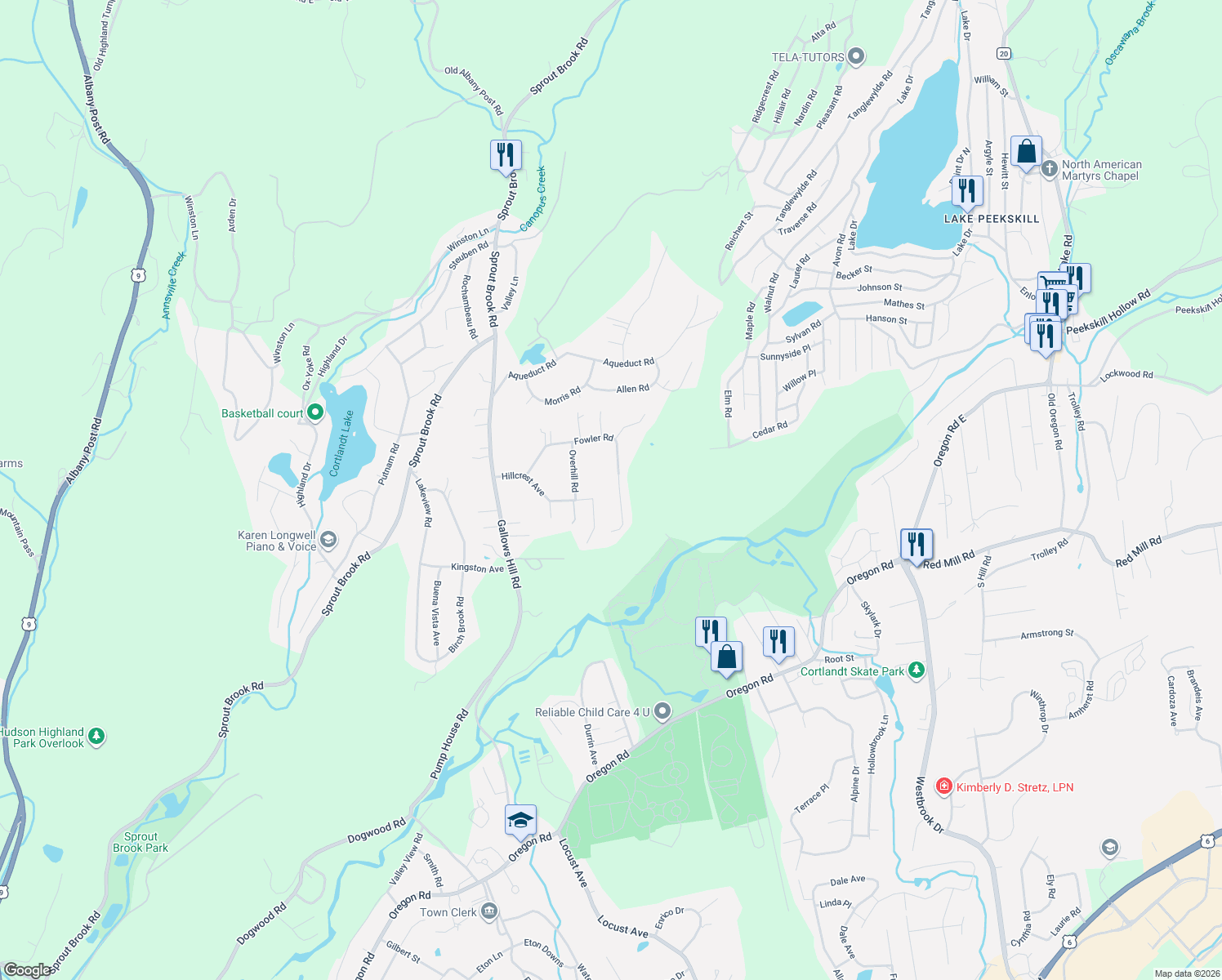 map of restaurants, bars, coffee shops, grocery stores, and more near 32 Hillcrest Avenue in Cortlandt
