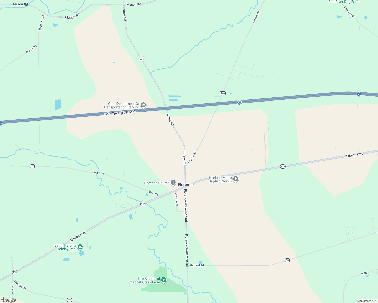 map of restaurants, bars, coffee shops, grocery stores, and more near 11716 Joppa Road in Berlin Heights