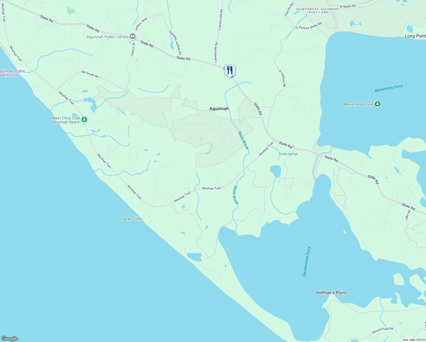 map of restaurants, bars, coffee shops, grocery stores, and more near 4 Nomans Watch Rd in Aquinnah