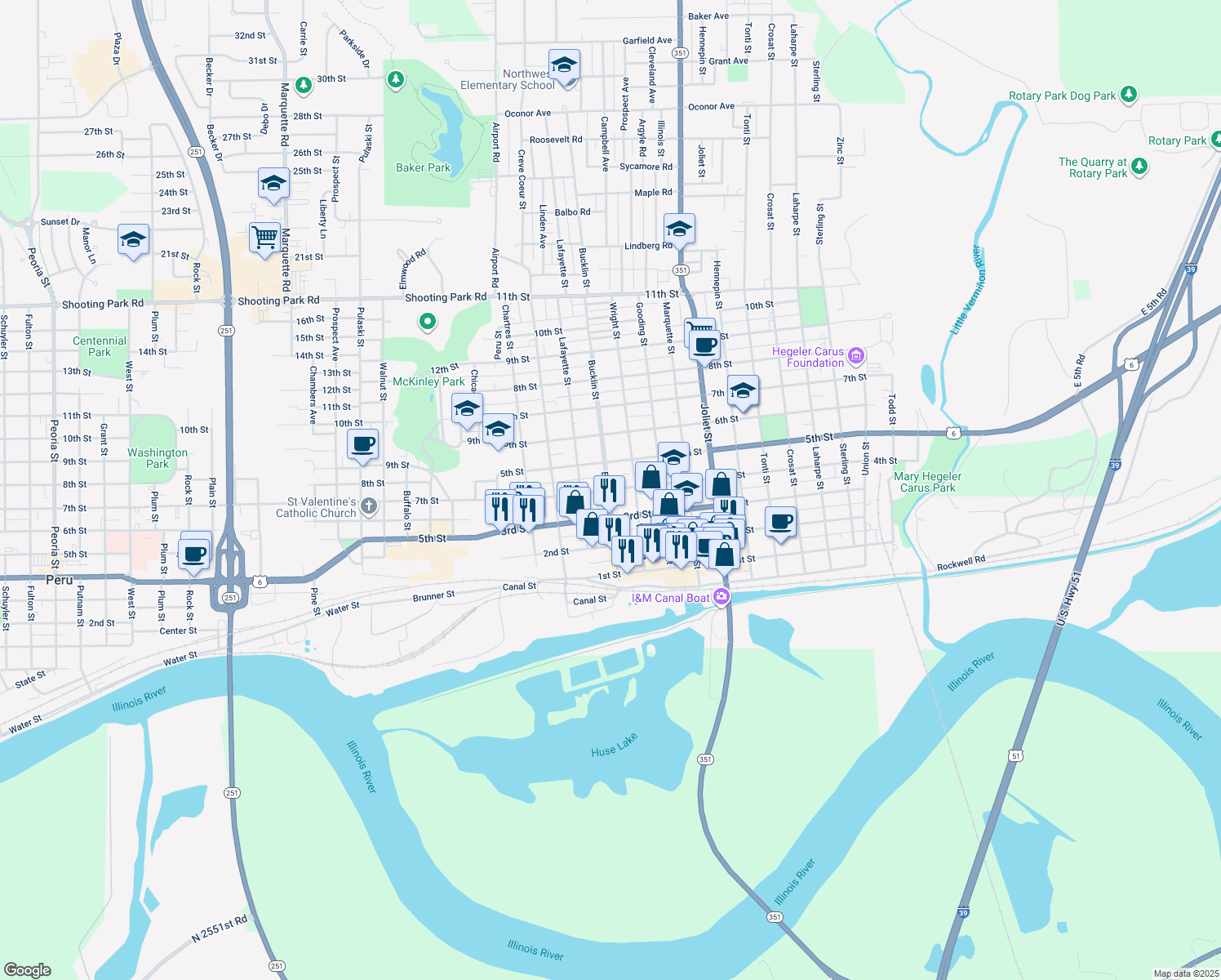 map of restaurants, bars, coffee shops, grocery stores, and more near 404 4th Street in LaSalle