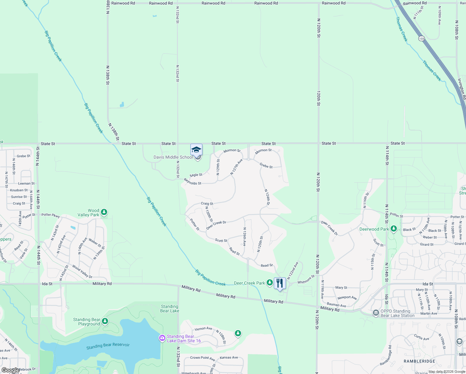 map of restaurants, bars, coffee shops, grocery stores, and more near 7810 N 127th Ave in Omaha