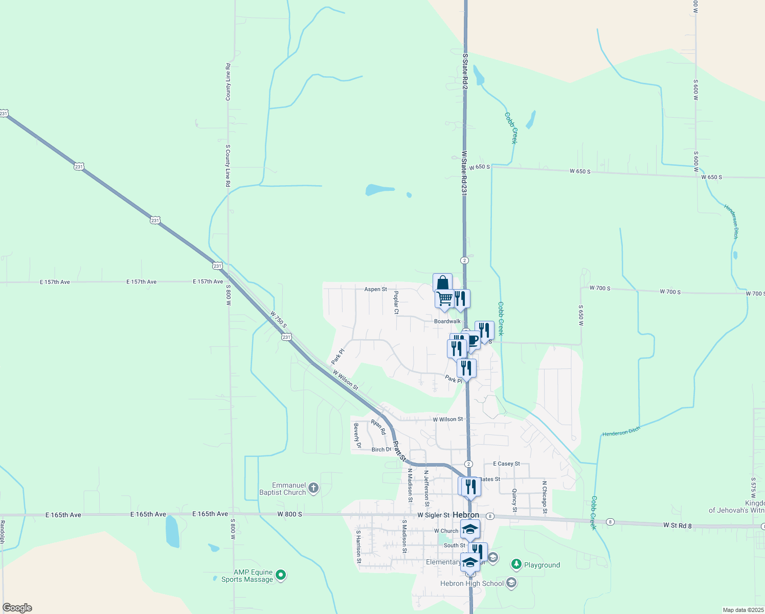 map of restaurants, bars, coffee shops, grocery stores, and more near 115 Beech Court in Hebron