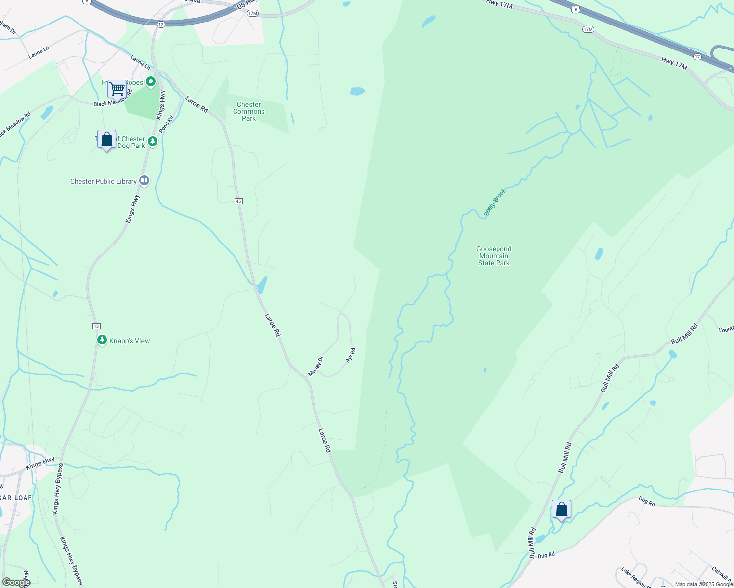 map of restaurants, bars, coffee shops, grocery stores, and more near 110 Murray Drive in Chester