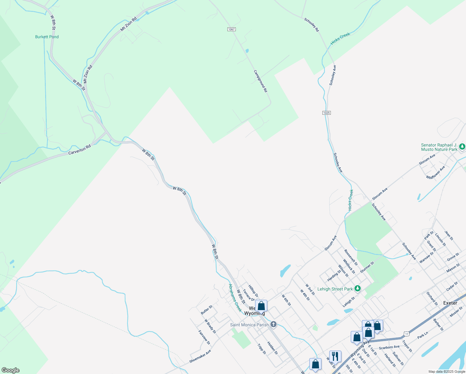 map of restaurants, bars, coffee shops, grocery stores, and more near West 8th Street in Wyoming
