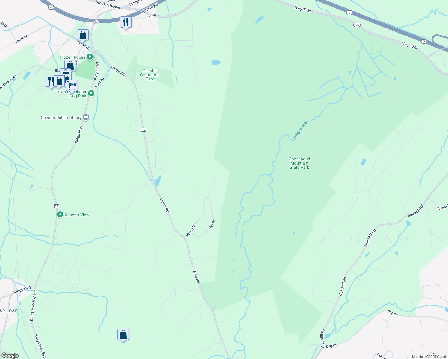 map of restaurants, bars, coffee shops, grocery stores, and more near 110 Murray Dr in Chester