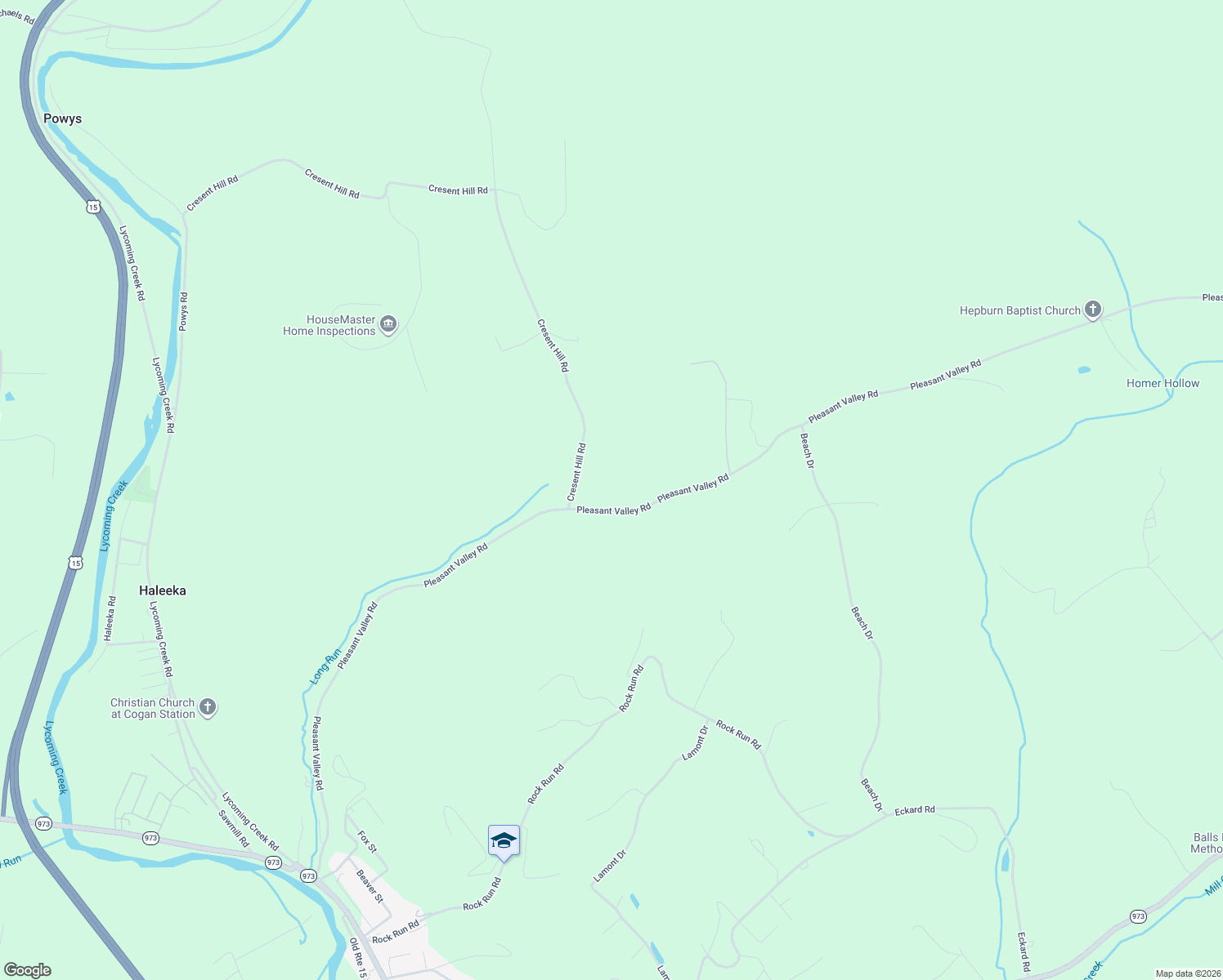 map of restaurants, bars, coffee shops, grocery stores, and more near 1523 Pleasant Valley Road in Cogan Station