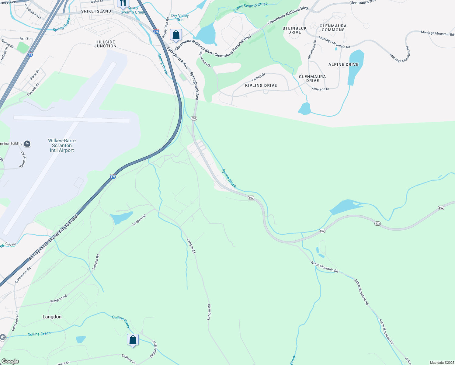 map of restaurants, bars, coffee shops, grocery stores, and more near 13 Glen Rock Rd in Pittston