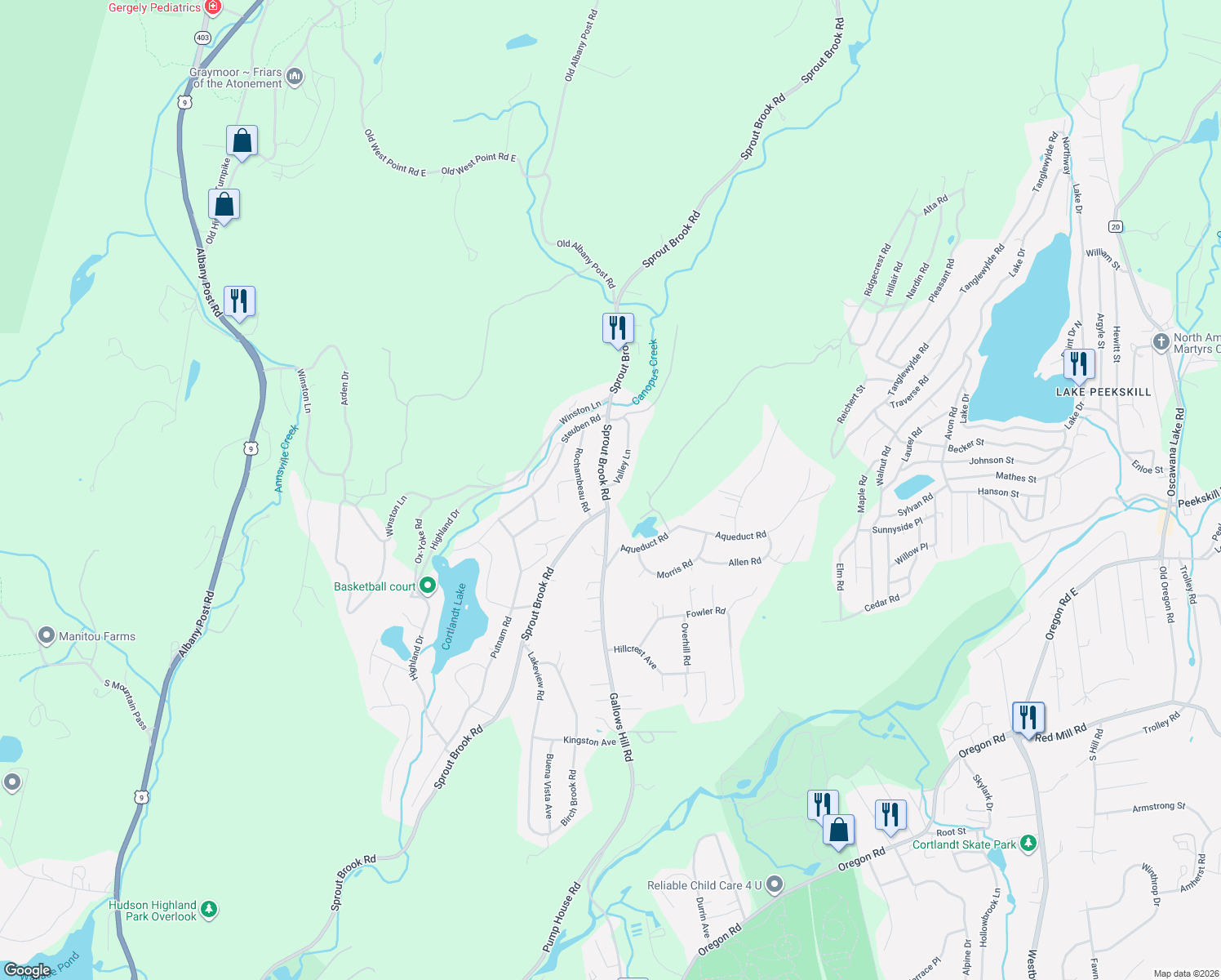map of restaurants, bars, coffee shops, grocery stores, and more near 357 Sprout Brook Road in Philipstown