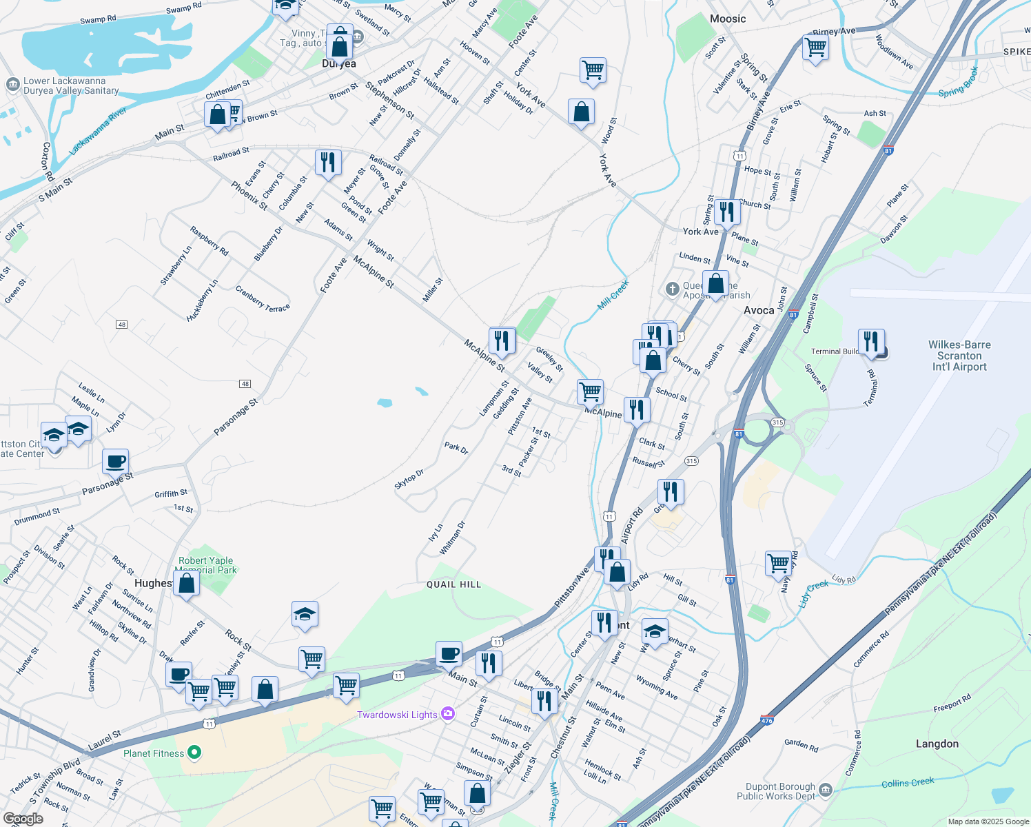 map of restaurants, bars, coffee shops, grocery stores, and more near 209 Gedding St in Avoca