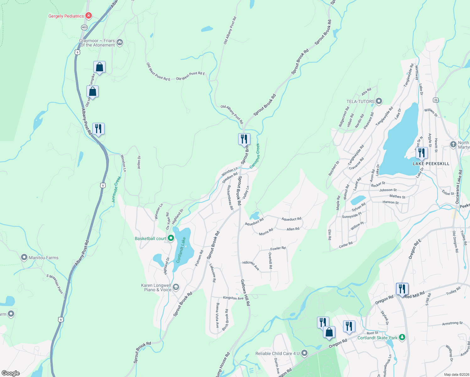 map of restaurants, bars, coffee shops, grocery stores, and more near 371 Sprout Brook Road in Philipstown