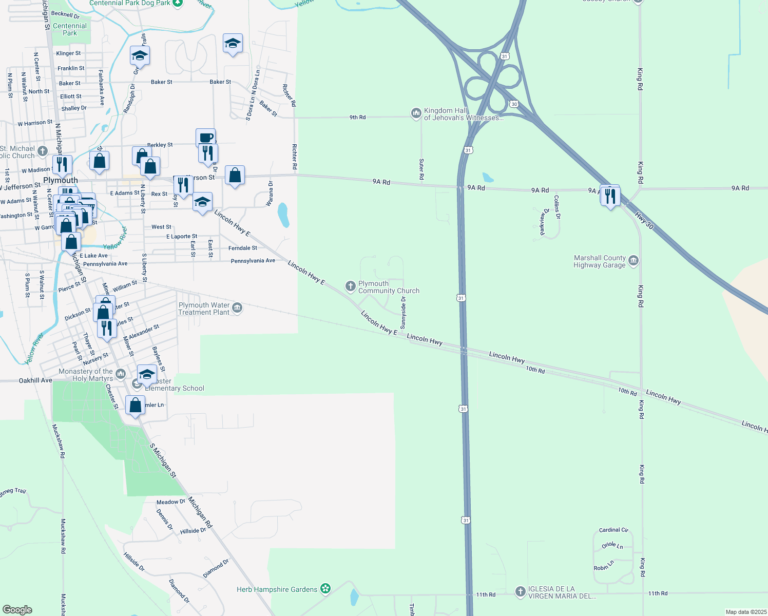 map of restaurants, bars, coffee shops, grocery stores, and more near 11614 Lawndale Avenue in Plymouth