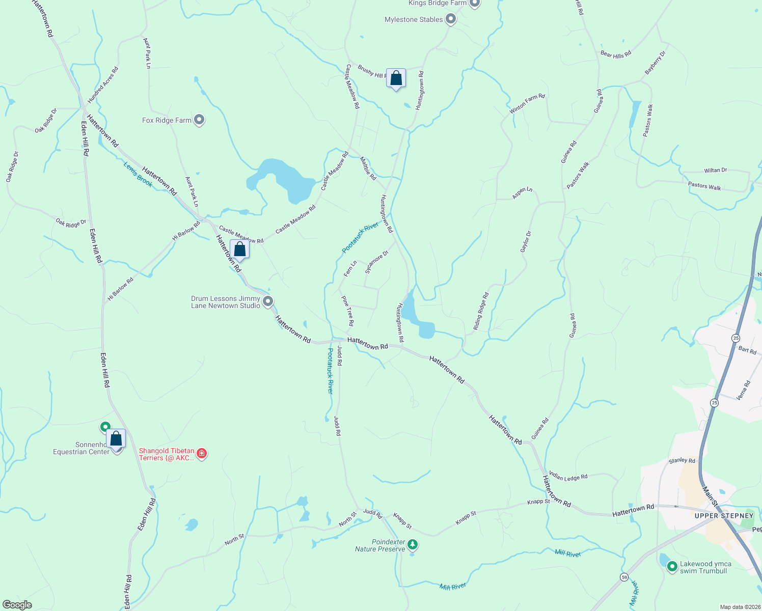 map of restaurants, bars, coffee shops, grocery stores, and more near 11 Birchwood Lane in Monroe