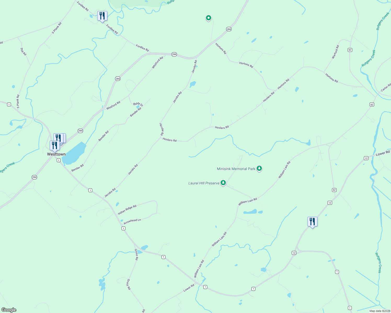 map of restaurants, bars, coffee shops, grocery stores, and more near 22 Marvelle Lane in Westtown