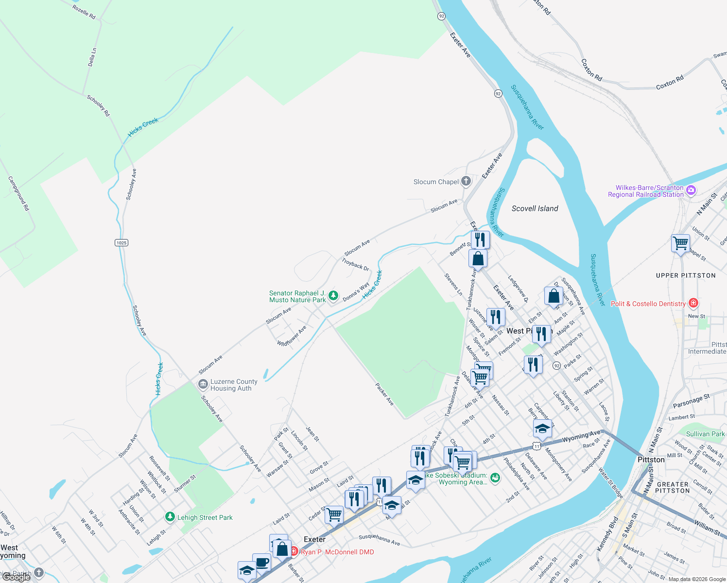 map of restaurants, bars, coffee shops, grocery stores, and more near 320 Donna's Way in Exeter