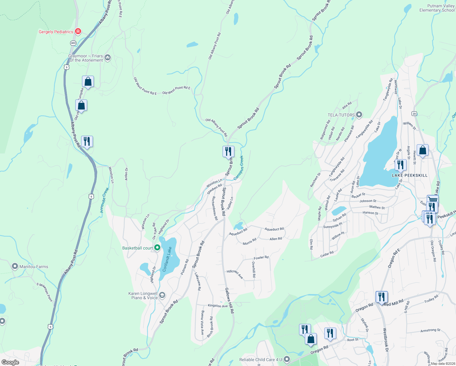 map of restaurants, bars, coffee shops, grocery stores, and more near 2 Brookside Drive in Philipstown