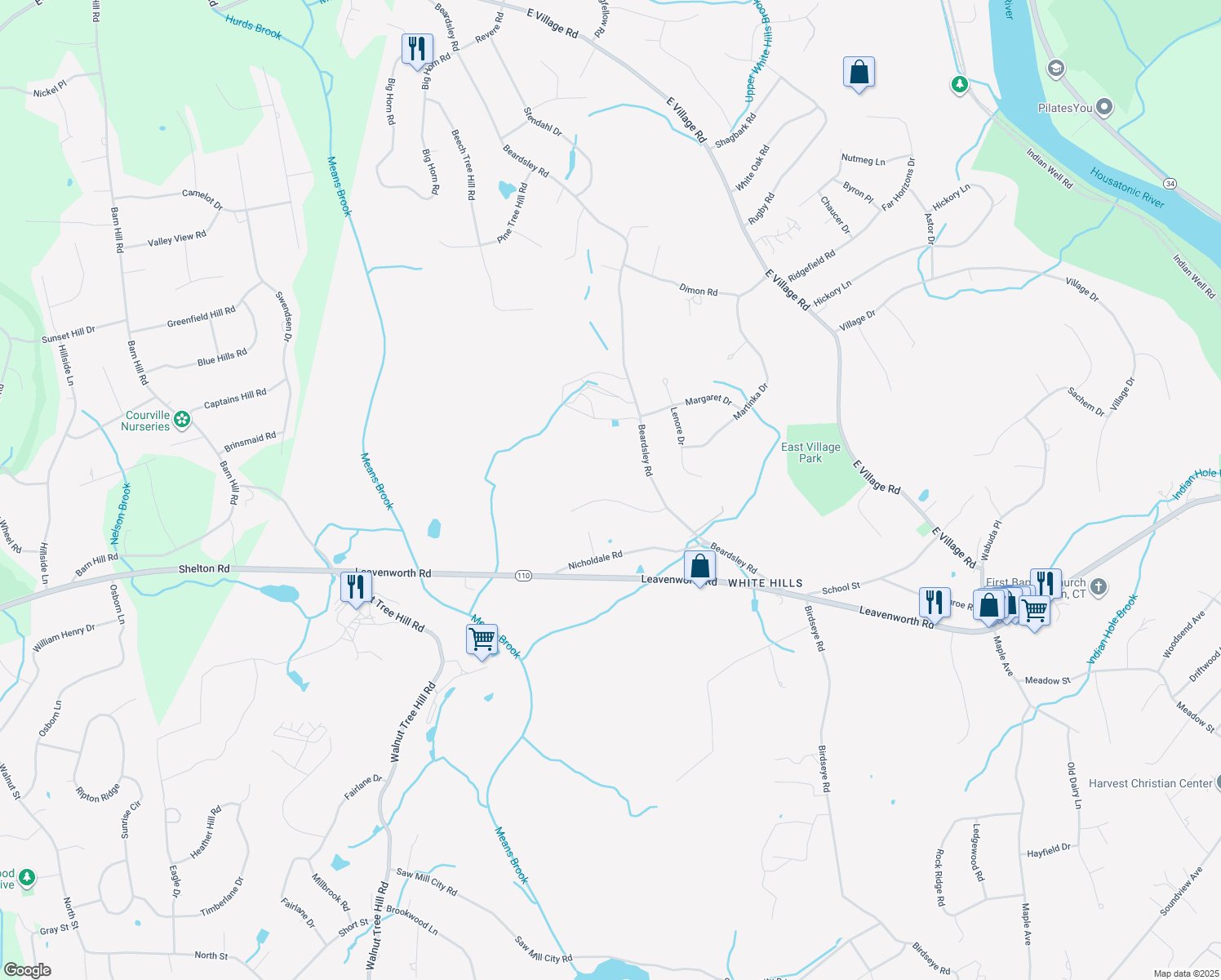 map of restaurants, bars, coffee shops, grocery stores, and more near 27 Perch Rd in Shelton