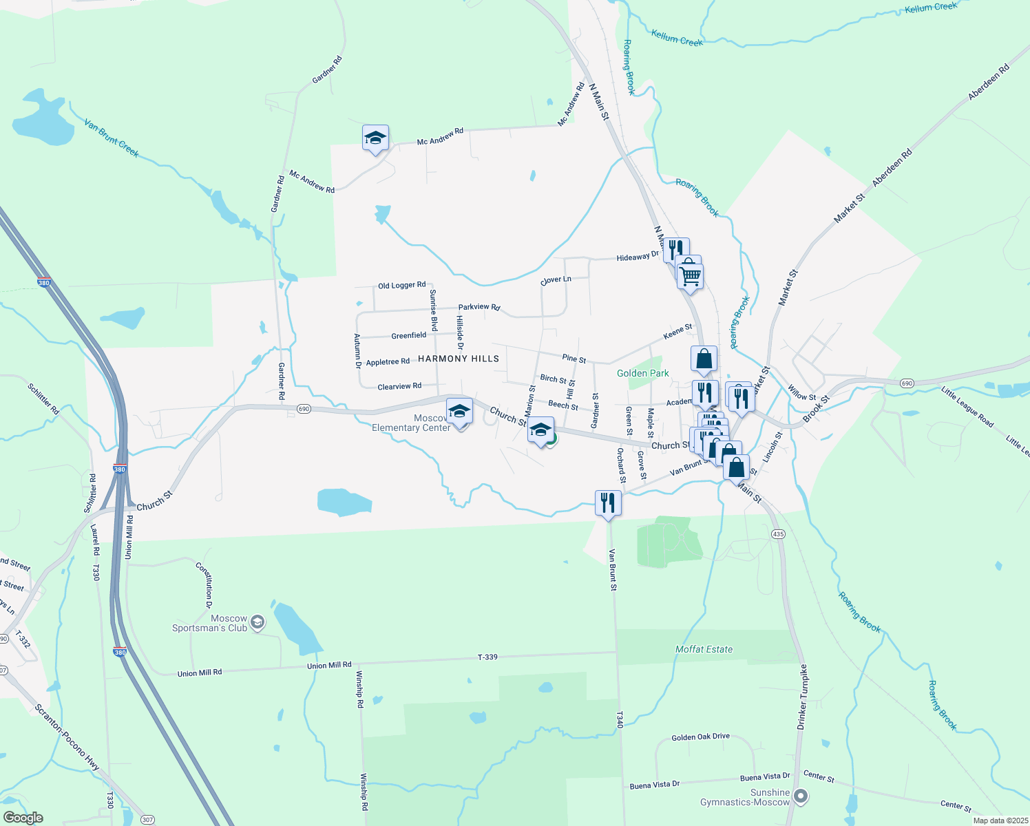 map of restaurants, bars, coffee shops, grocery stores, and more near 810 Church Street in Moscow