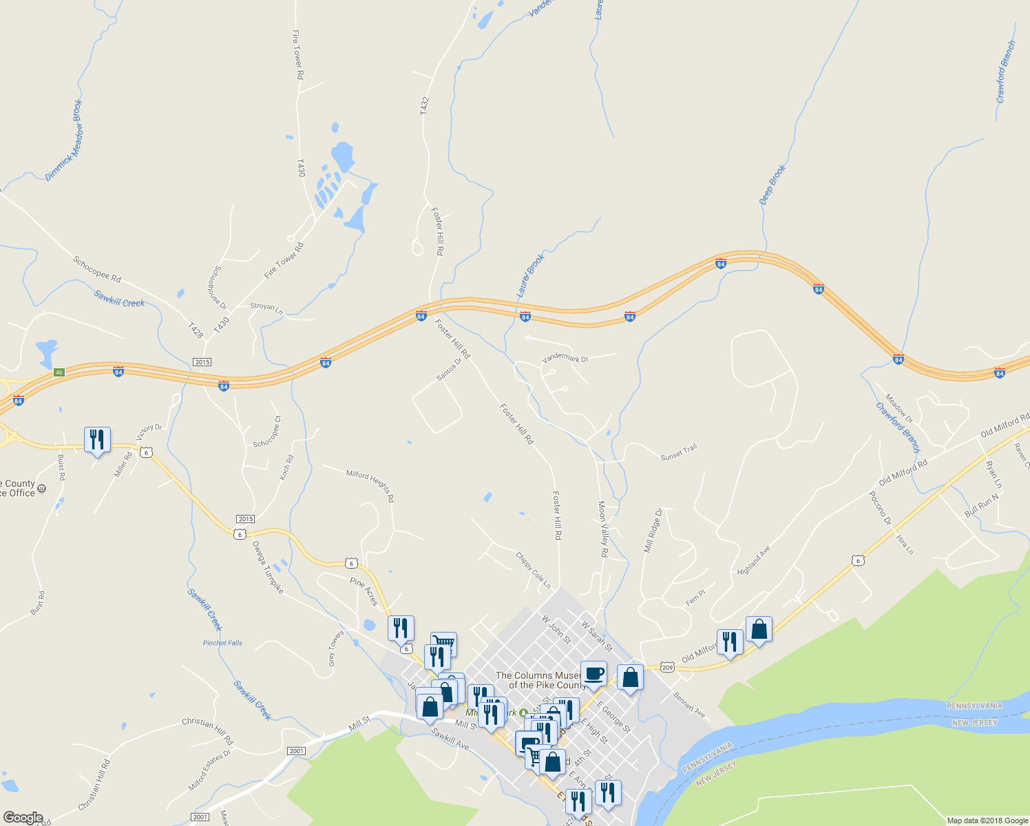 map of restaurants, bars, coffee shops, grocery stores, and more near 169 Foster Hill Road in Milford