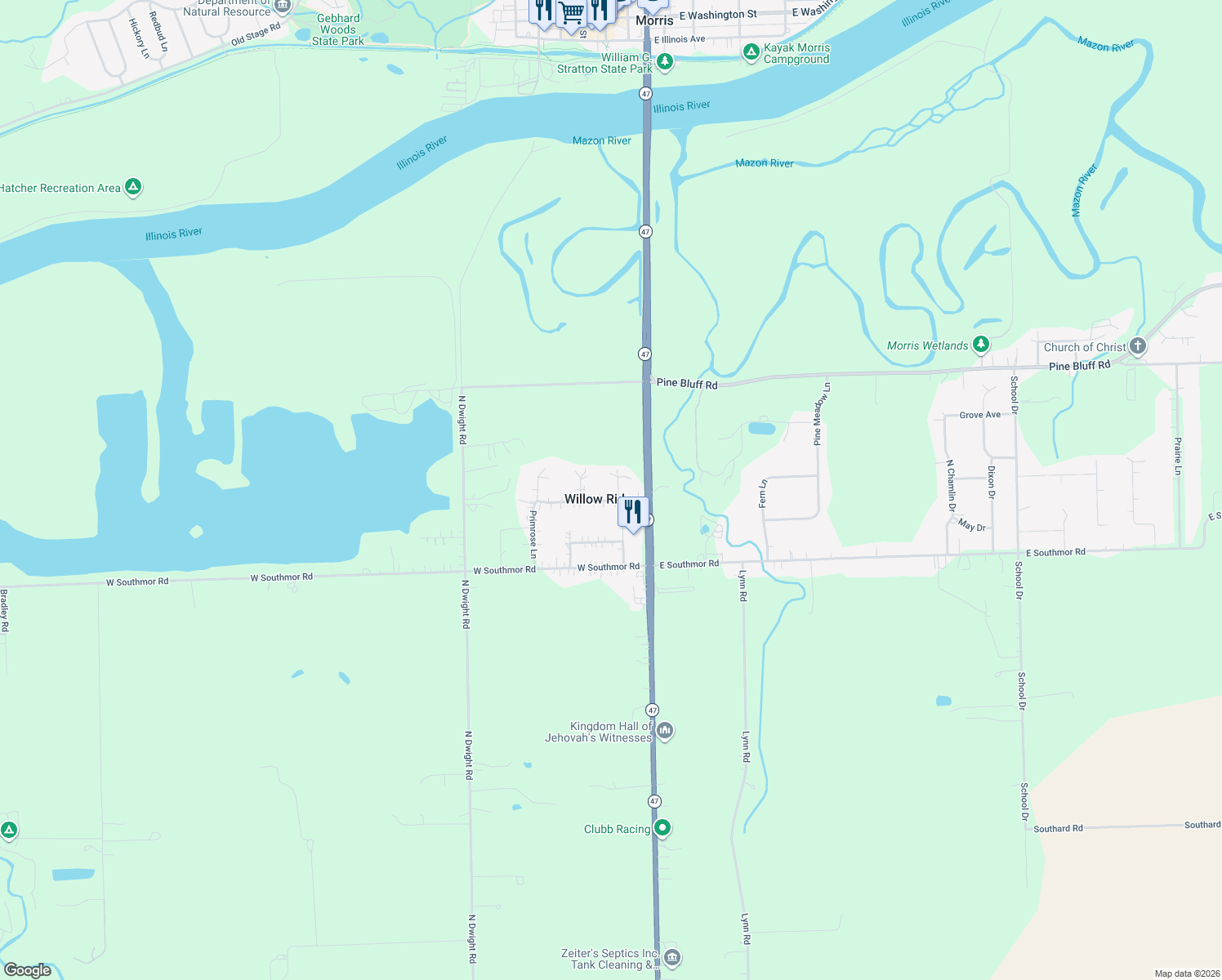 map of restaurants, bars, coffee shops, grocery stores, and more near 90 Grandin Road in Morris