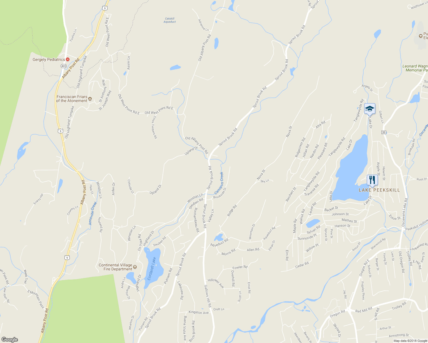 map of restaurants, bars, coffee shops, grocery stores, and more near 410 Sprout Brook Road in Philipstown