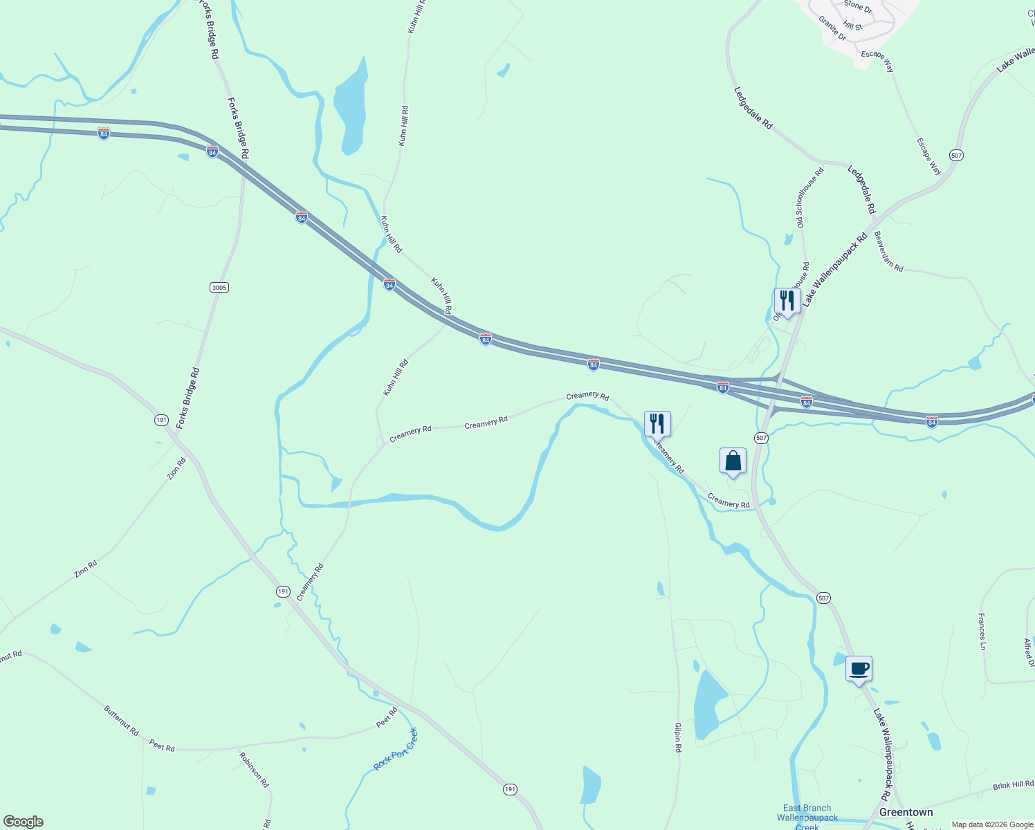 map of restaurants, bars, coffee shops, grocery stores, and more near T353 in Greentown