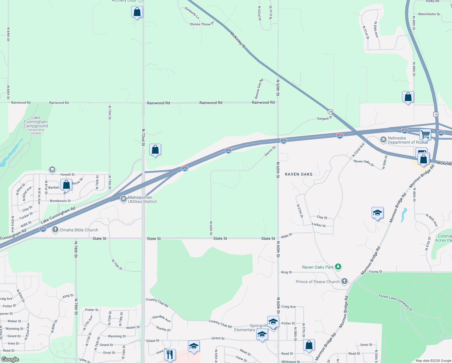 map of restaurants, bars, coffee shops, grocery stores, and more near 6325 Garvin Street in Omaha