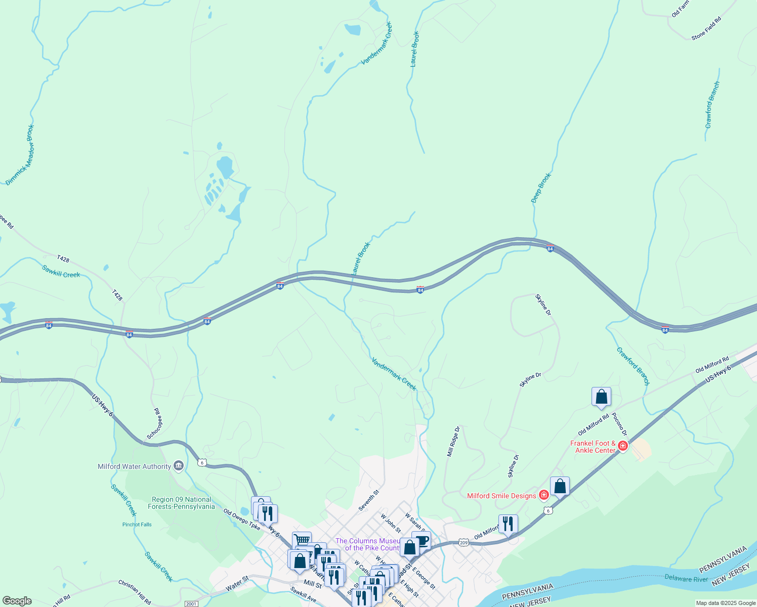 map of restaurants, bars, coffee shops, grocery stores, and more near 116-198 Vandermark Drive in Milford