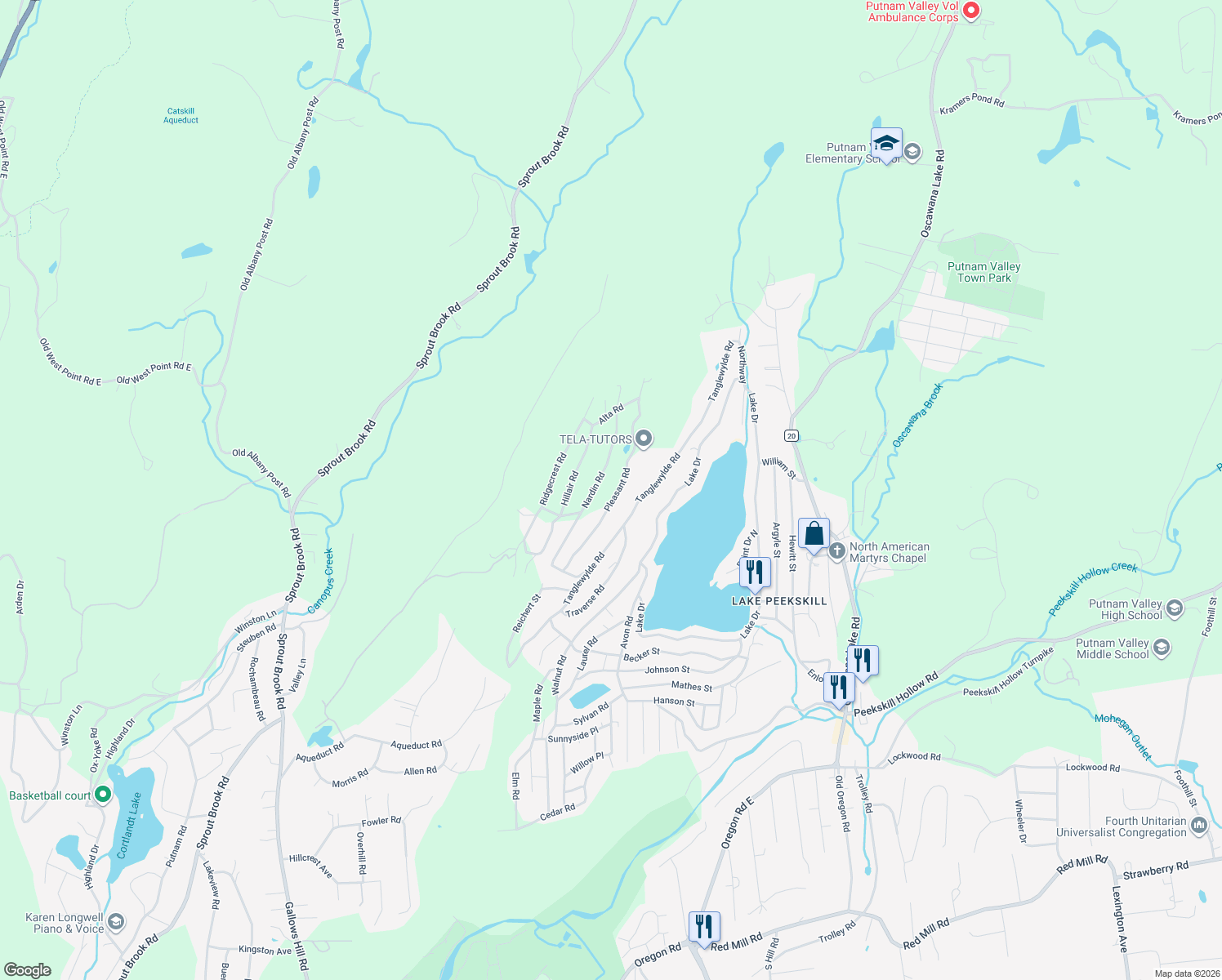 map of restaurants, bars, coffee shops, grocery stores, and more near 114 Nardin Road in Putnam Valley
