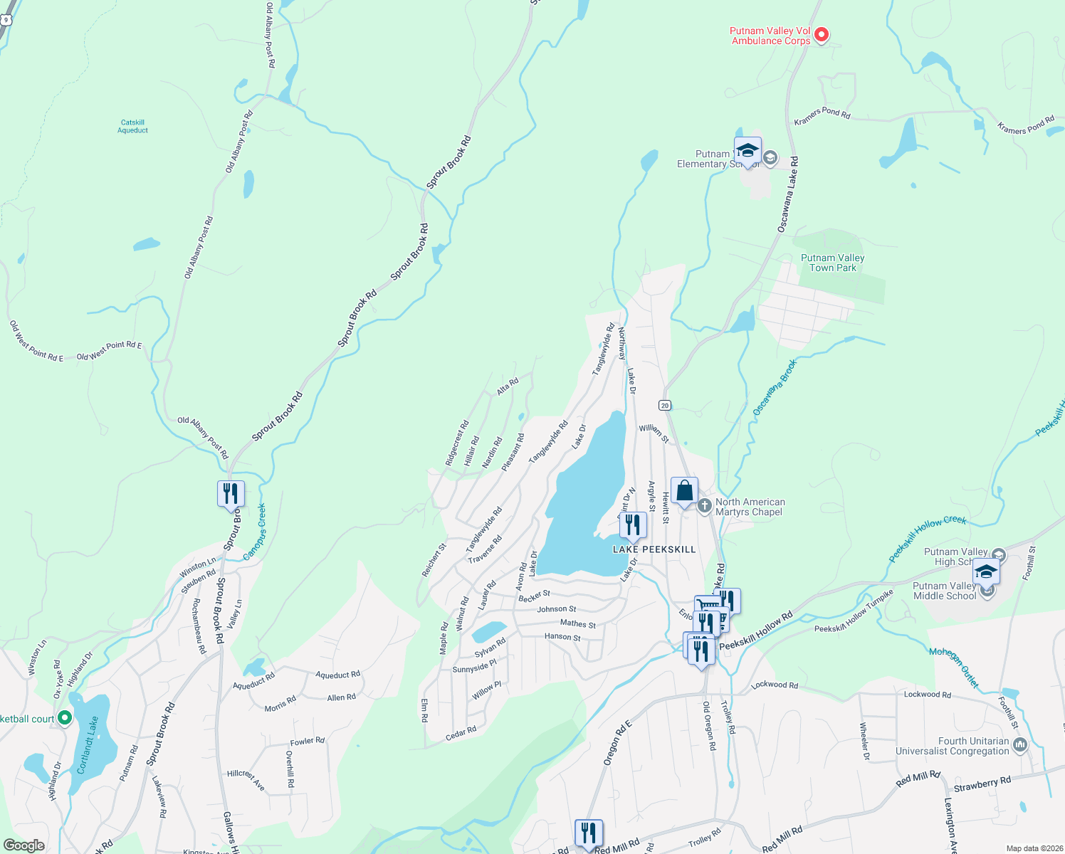 map of restaurants, bars, coffee shops, grocery stores, and more near 72 Pleasant Road in Putnam Valley