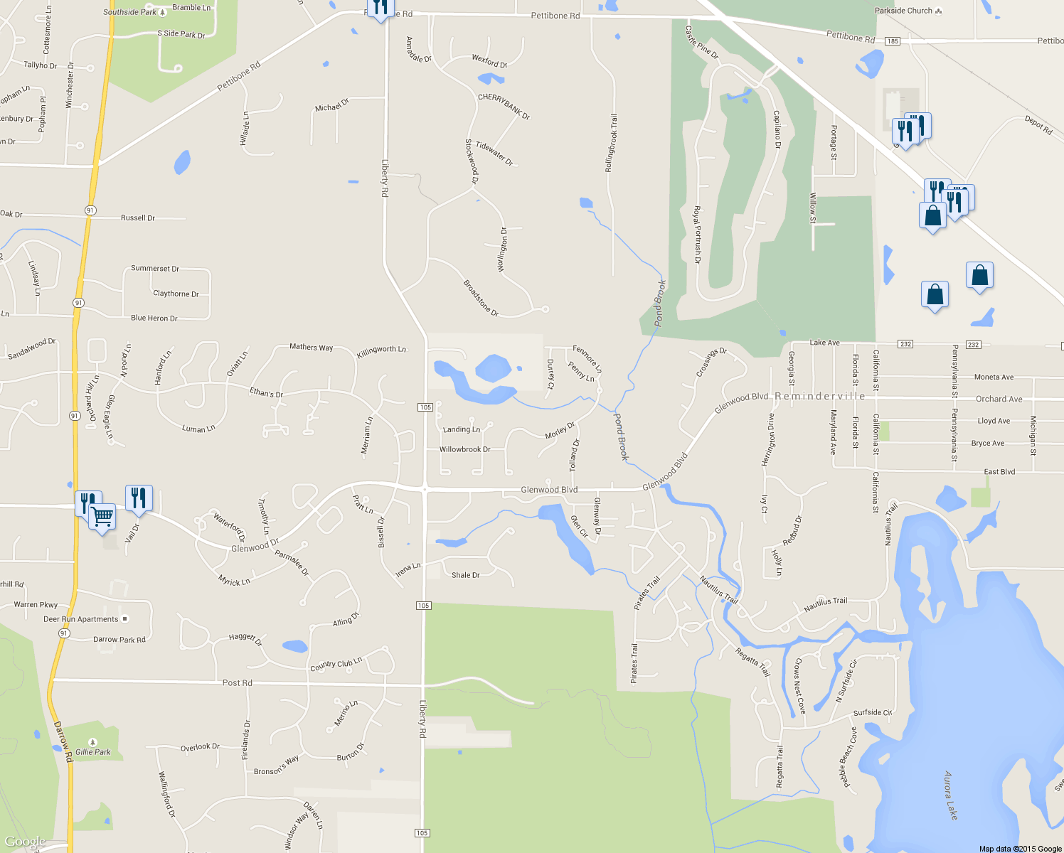 map of restaurants, bars, coffee shops, grocery stores, and more near 4175 Morley Dr in Reminderville
